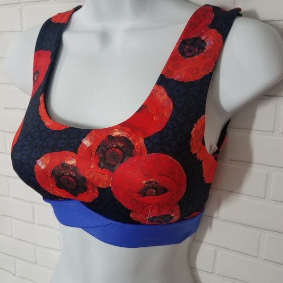 Poppy Flower Cute Floral Cheetah Sports Bra - Picture 2 of 8